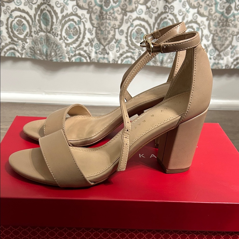 Kelly & Katie Hailee Beige Ankle-Strap Block Heel Sandals - Picture 6 of 9